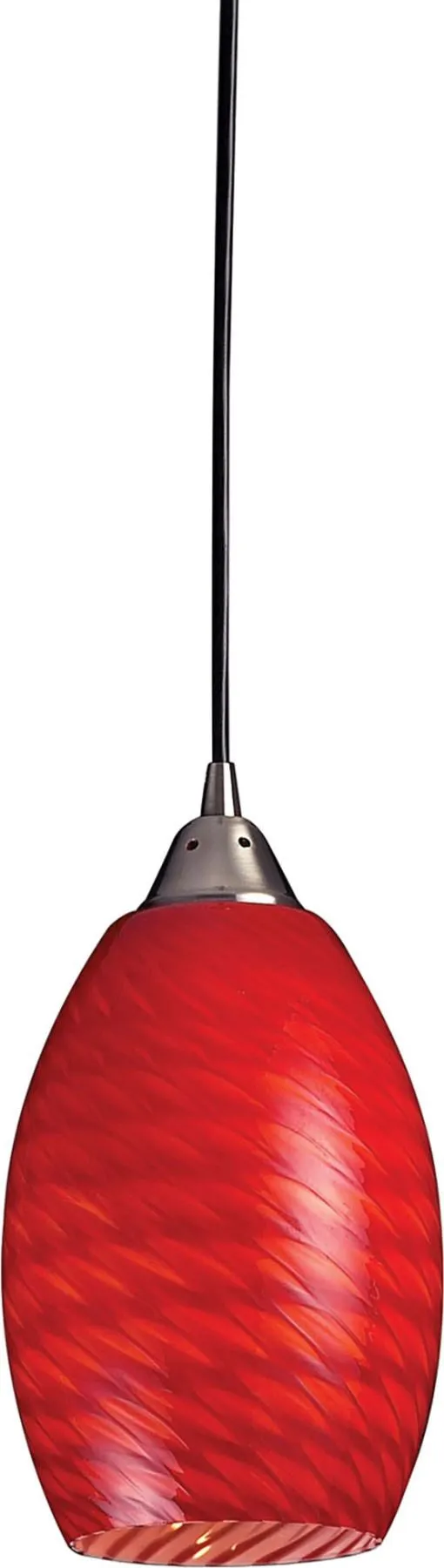 Mulinello 1 Light Pendant In Satin Nickel and Scarlet Red Glass