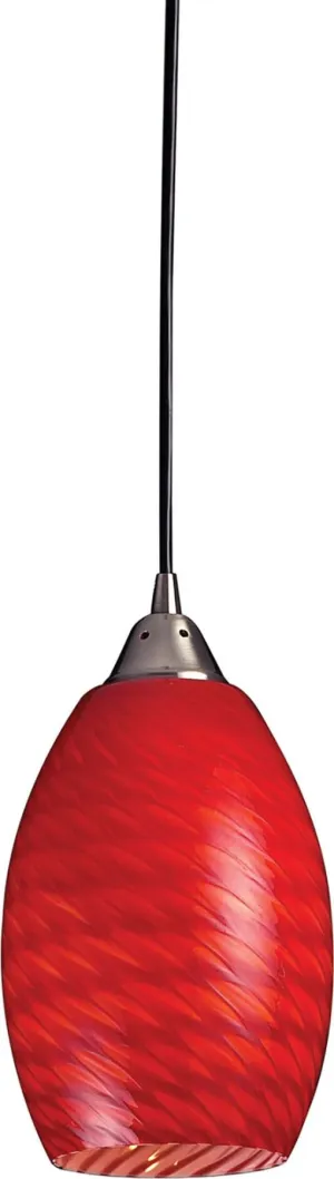 Mulinello 1 Light Pendant In Satin Nickel and Scarlet Red Glass
