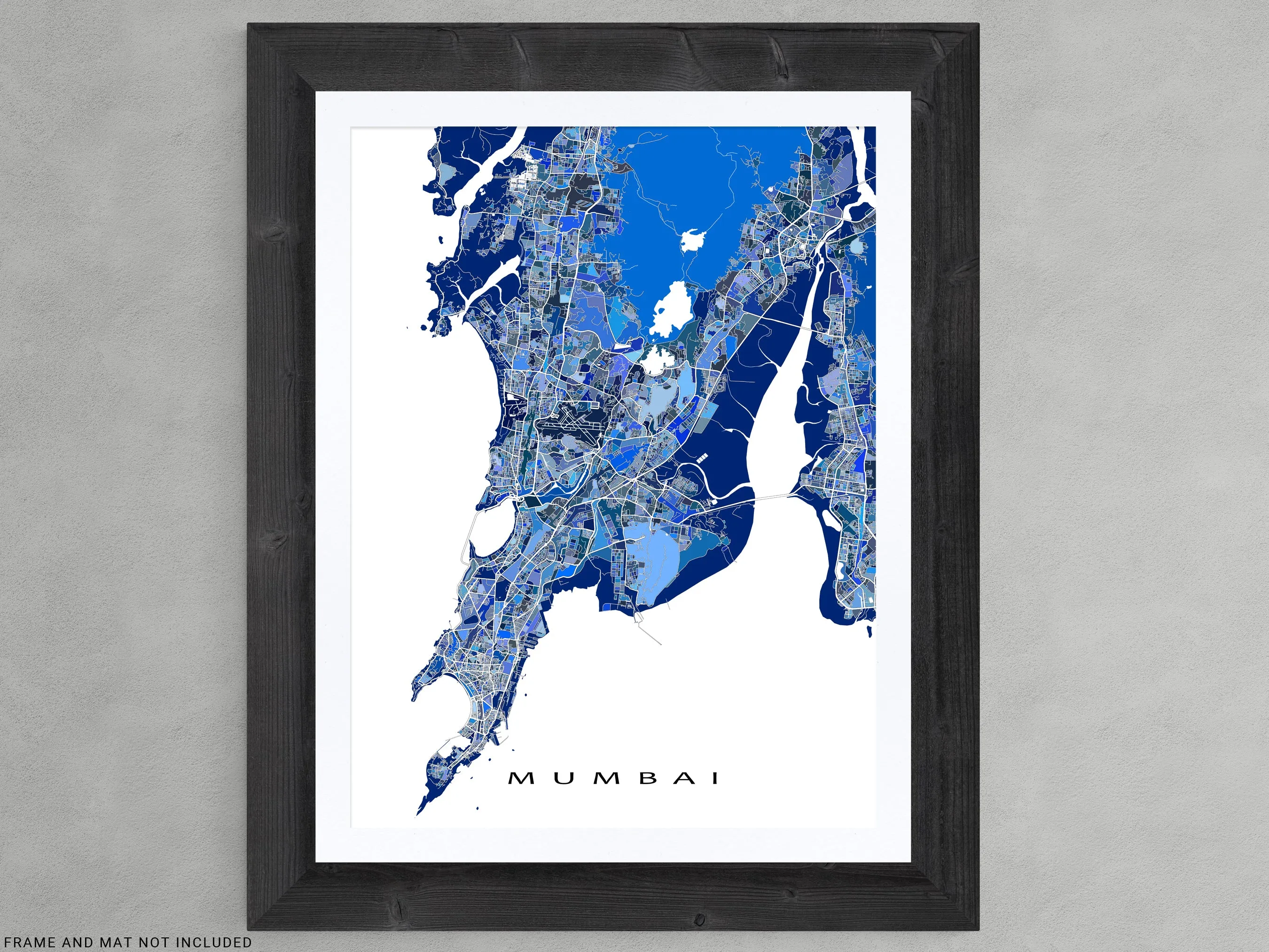 Mumbai Map Print, Blue Geometric Mumbai India Wall Art Poster, Bombay