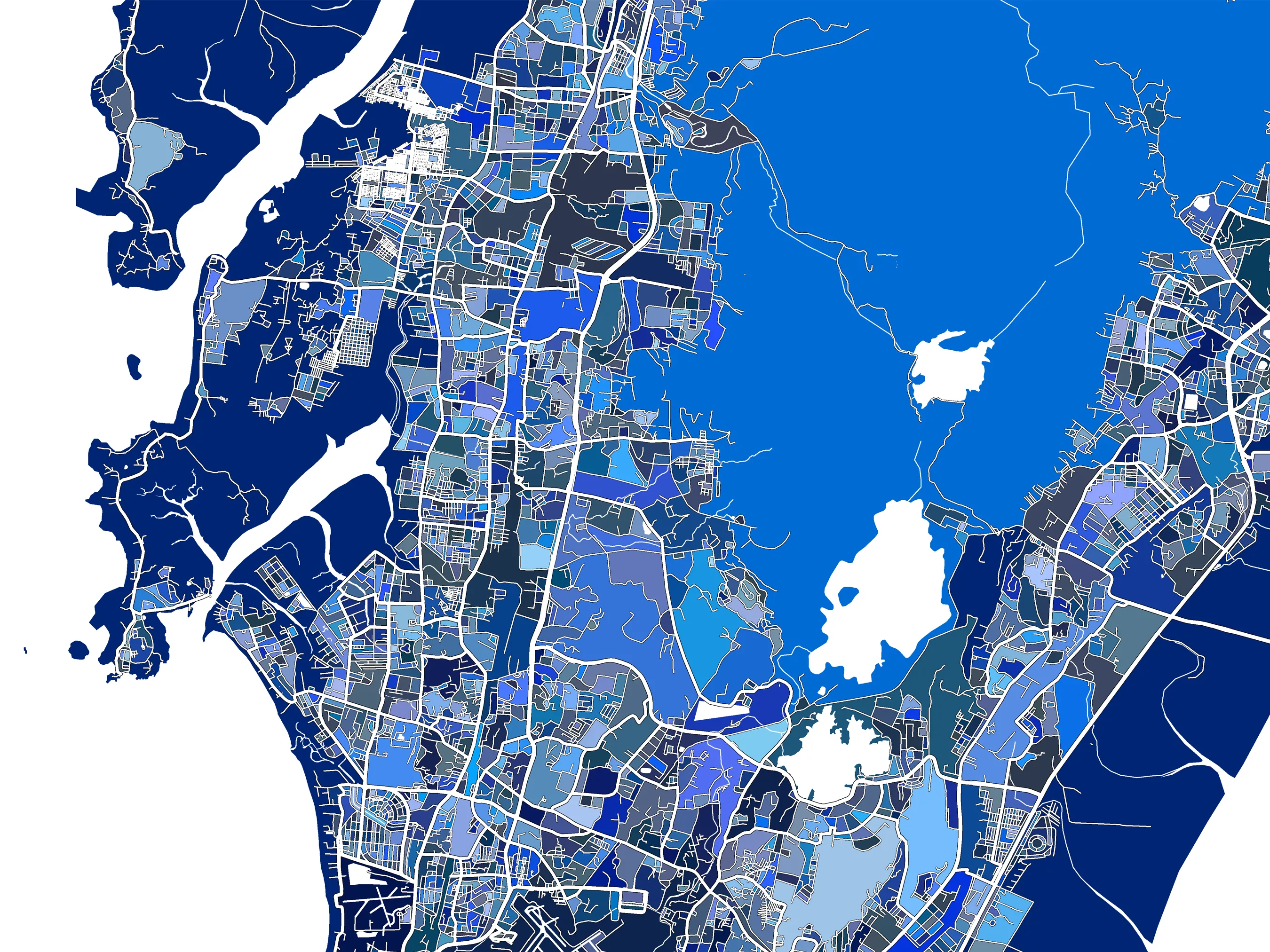Mumbai Map Print, Blue Geometric Mumbai India Wall Art Poster, Bombay