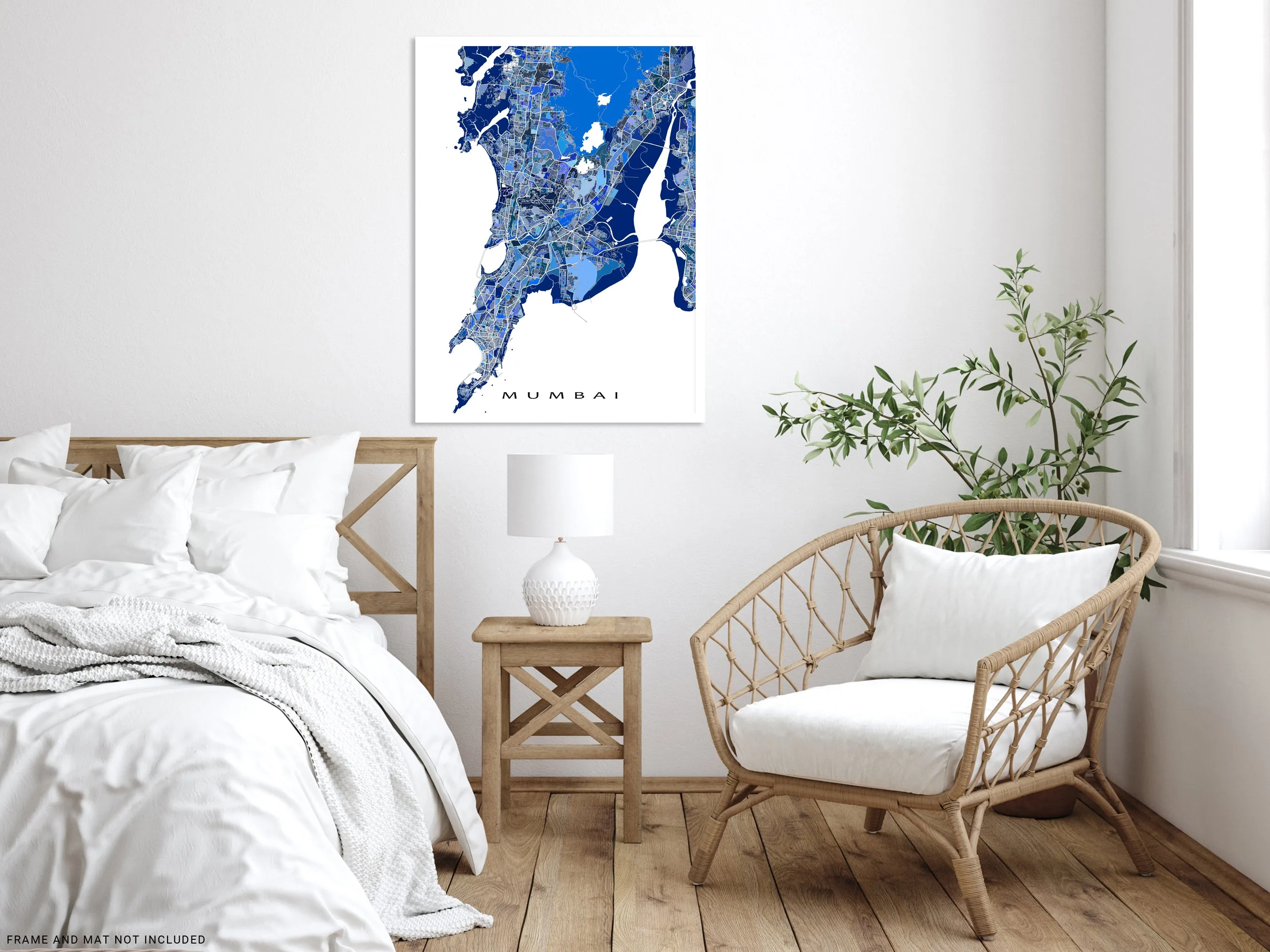 Mumbai Map Print, Blue Geometric Mumbai India Wall Art Poster, Bombay