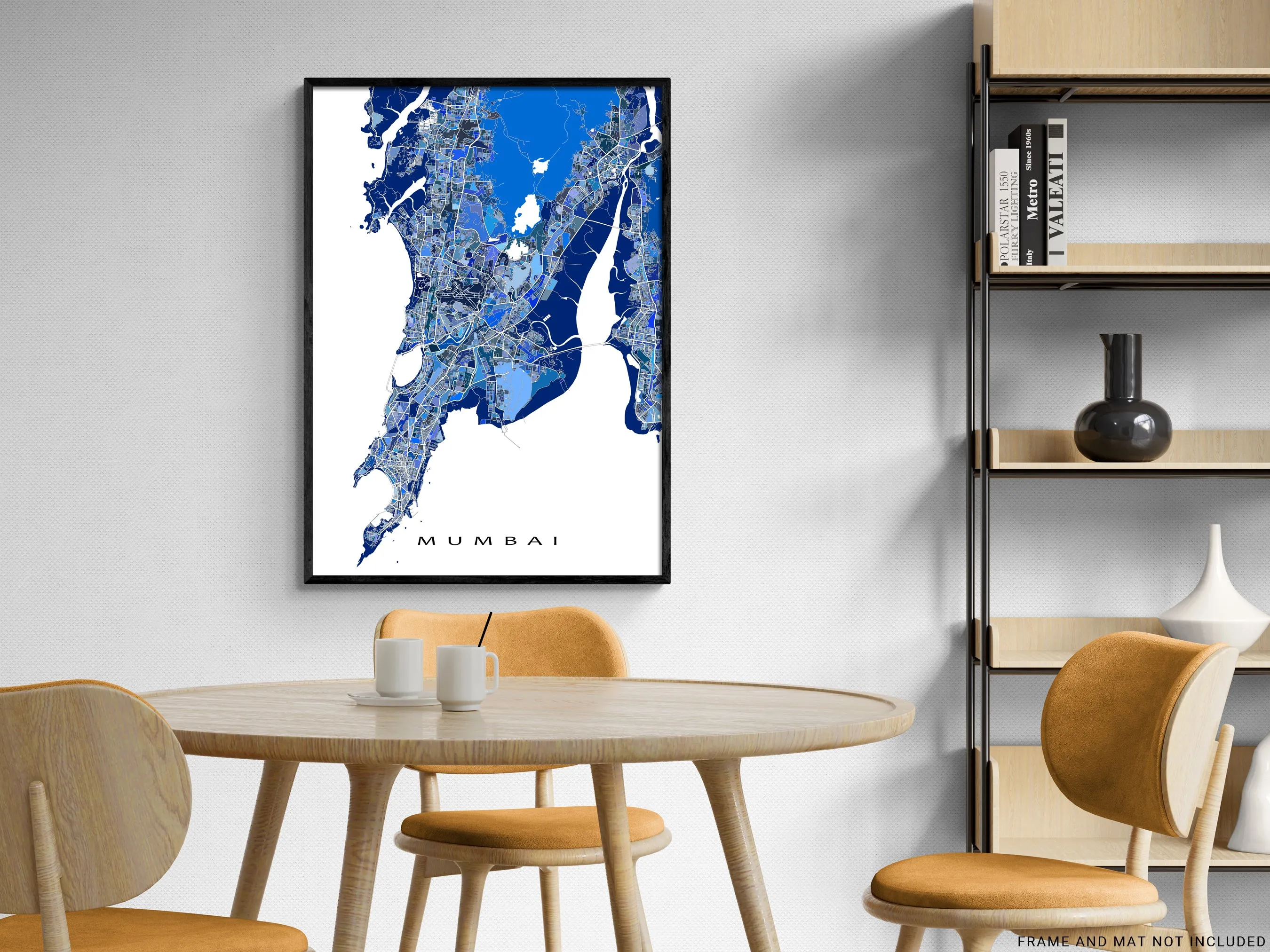 Mumbai Map Print, Blue Geometric Mumbai India Wall Art Poster, Bombay