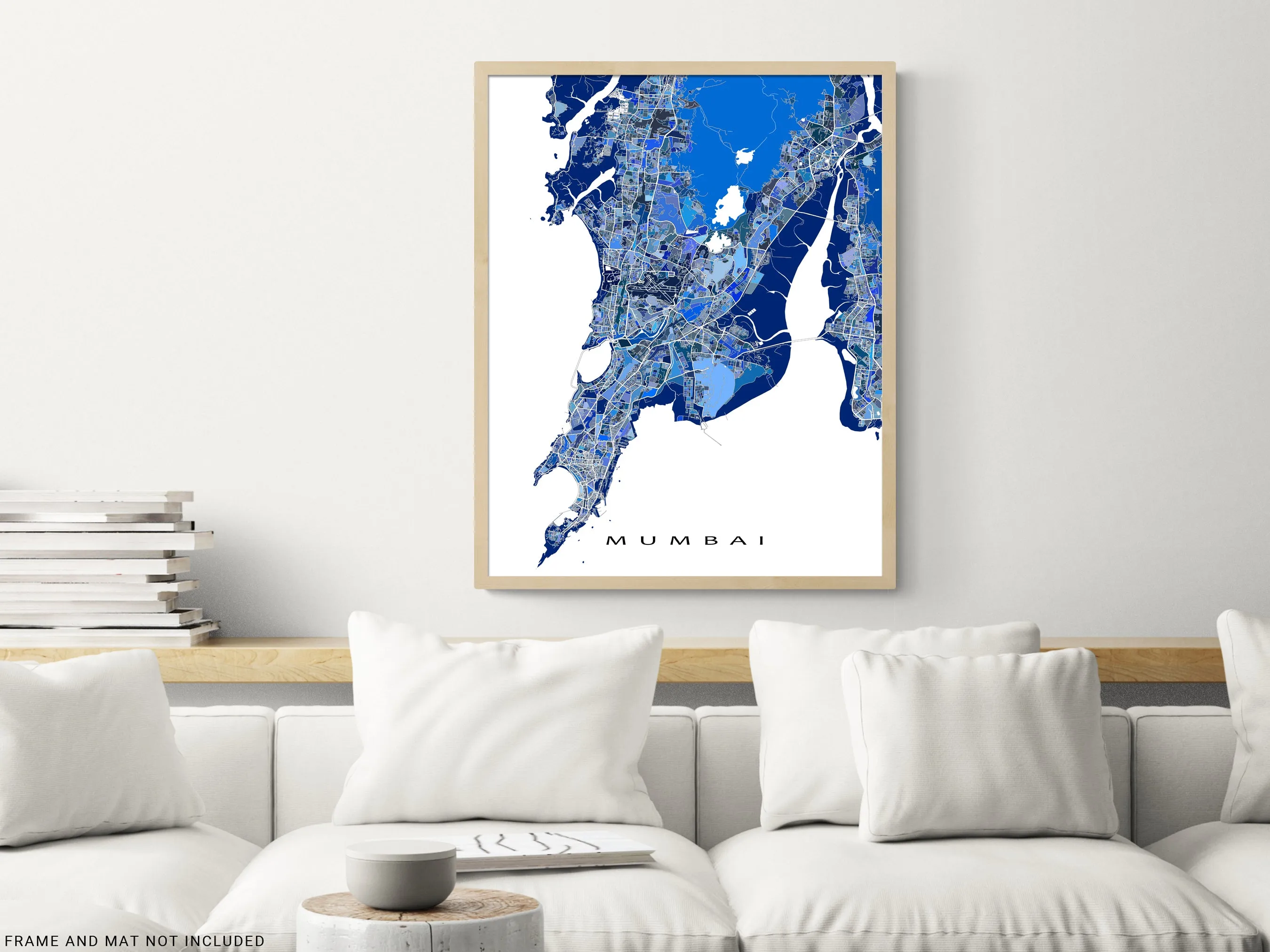 Mumbai Map Print, Blue Geometric Mumbai India Wall Art Poster, Bombay