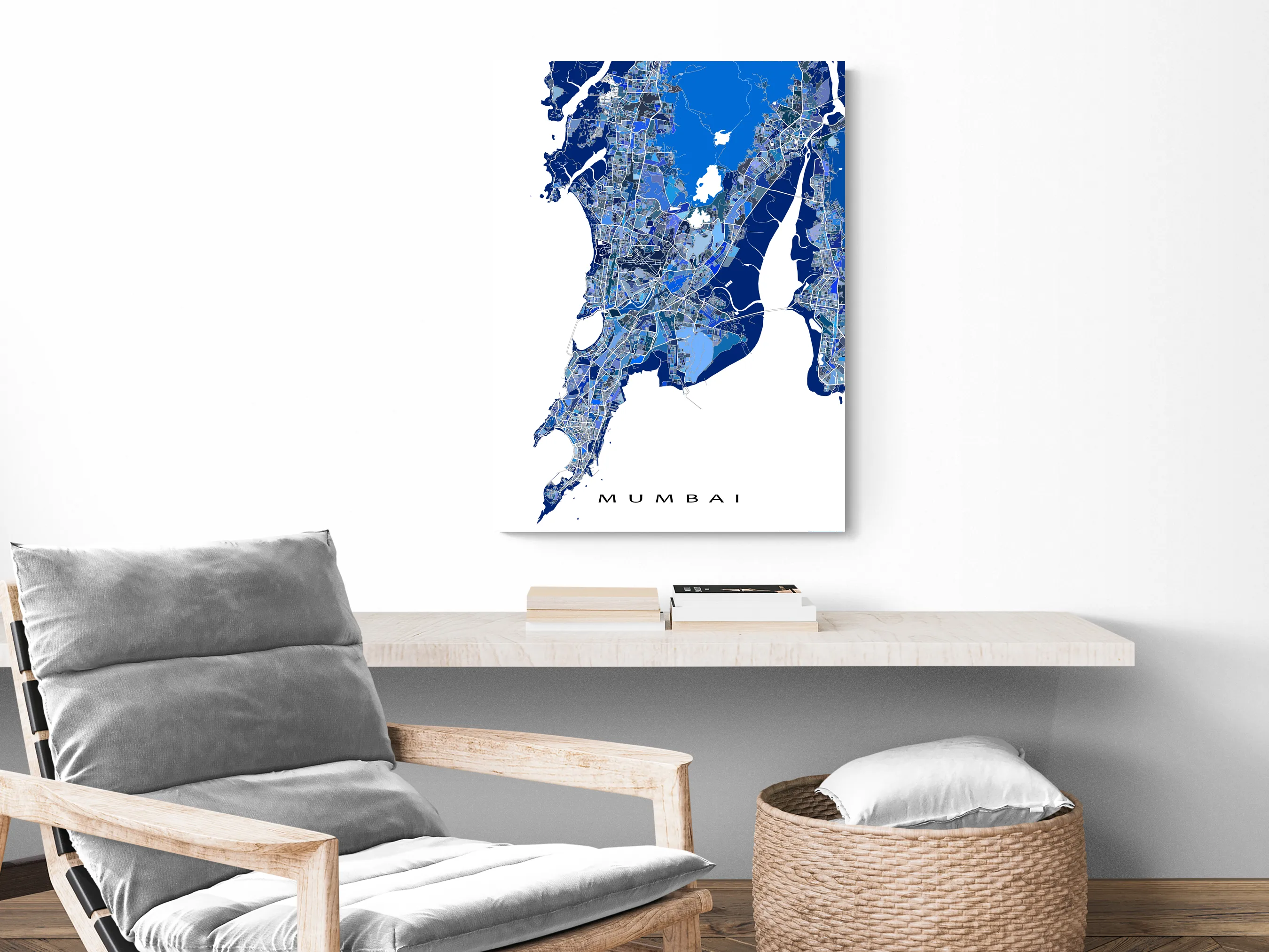 Mumbai Map Print, Blue Geometric Mumbai India Wall Art Poster, Bombay