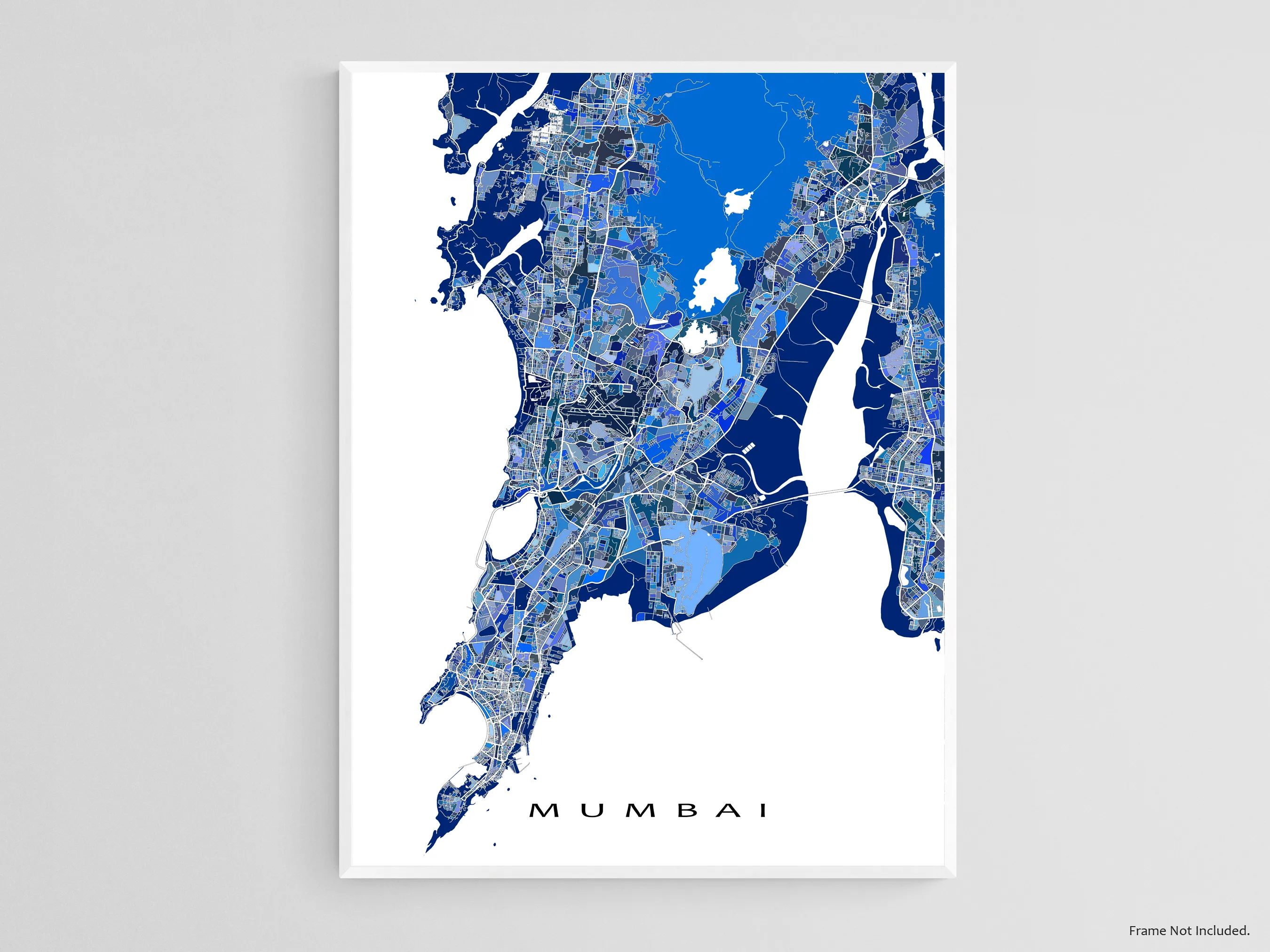 Mumbai Map Print, Blue Geometric Mumbai India Wall Art Poster, Bombay
