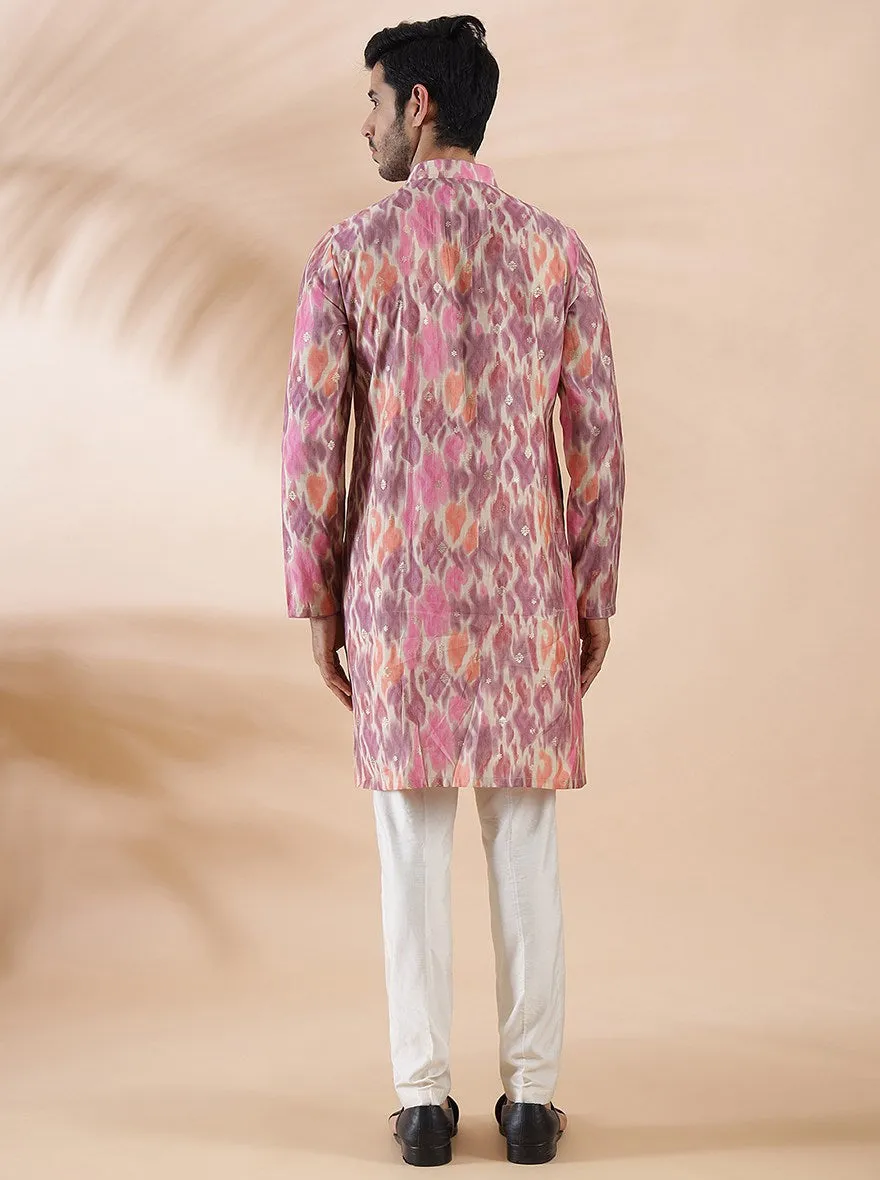 Purple Multi Printed Kurta For Men