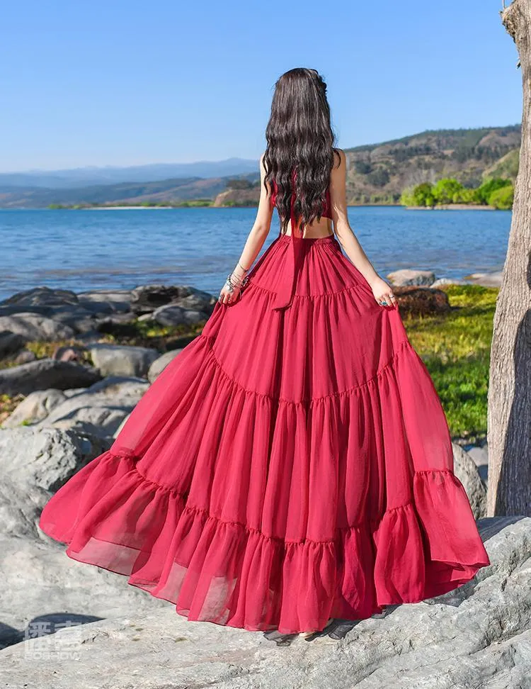 Red Bohemian Chiffon Maxi Dress | Mandala
