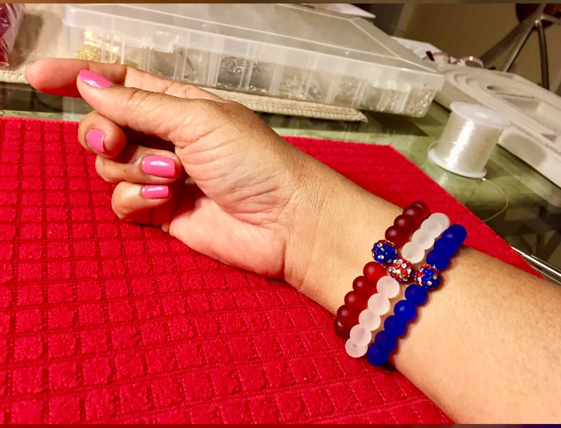Red, white & blue sea glass beads