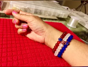 Red, white & blue sea glass beads
