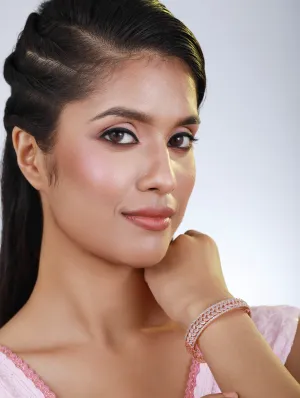 Rose Gold-Plated American Diamond Studded Handcrafted Bangle-Style Bracelet