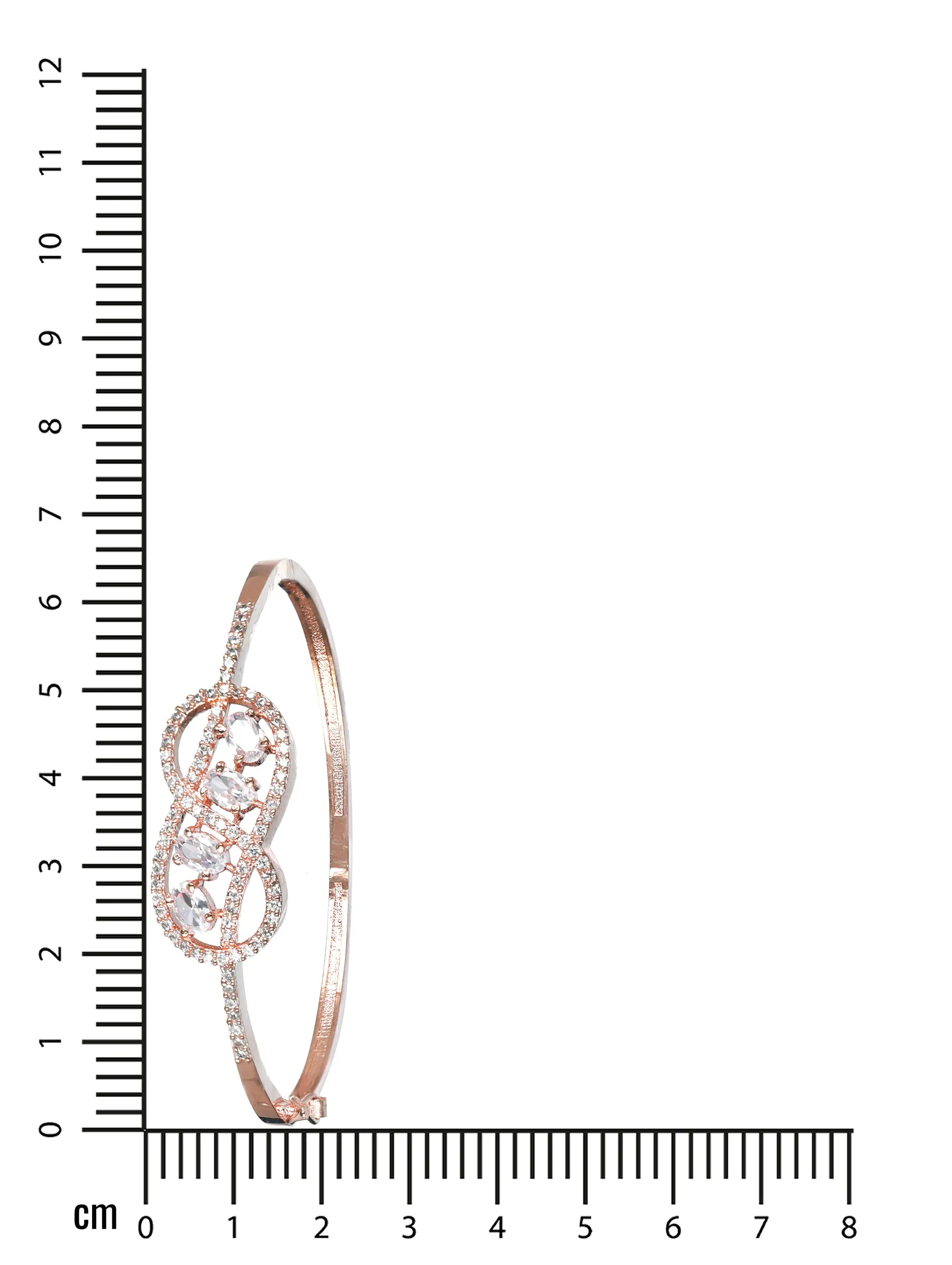 Rose Gold Plated White American Diamond Studded Handcrafted Infinity Shaped Bangle-Style Bracelet