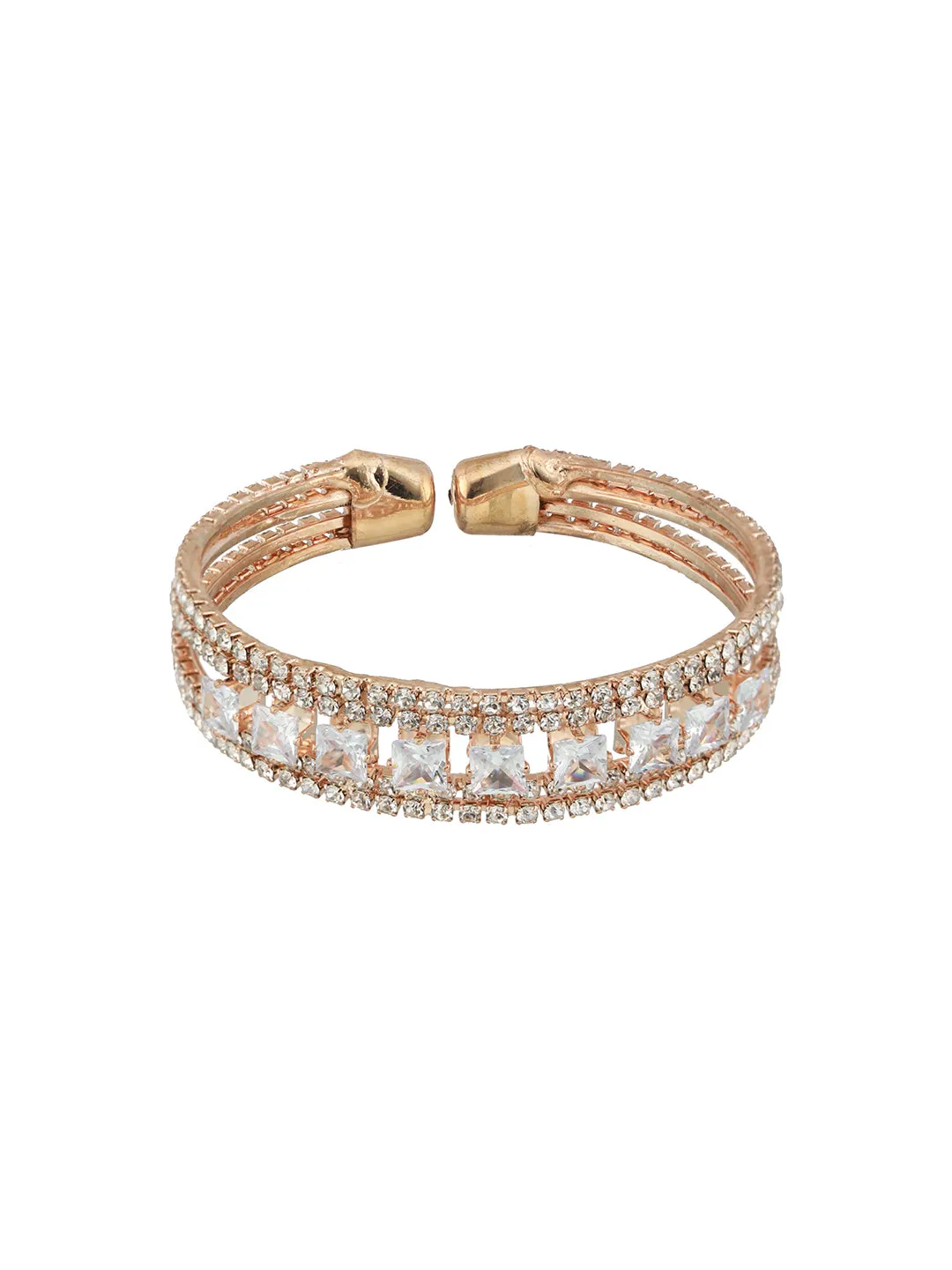 Rose Gold-Plated White Crystal Studded Cuff Bracelet