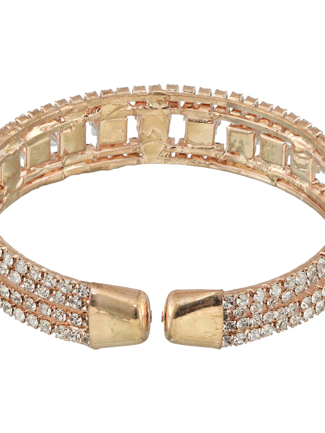 Rose Gold-Plated White Crystal Studded Cuff Bracelet