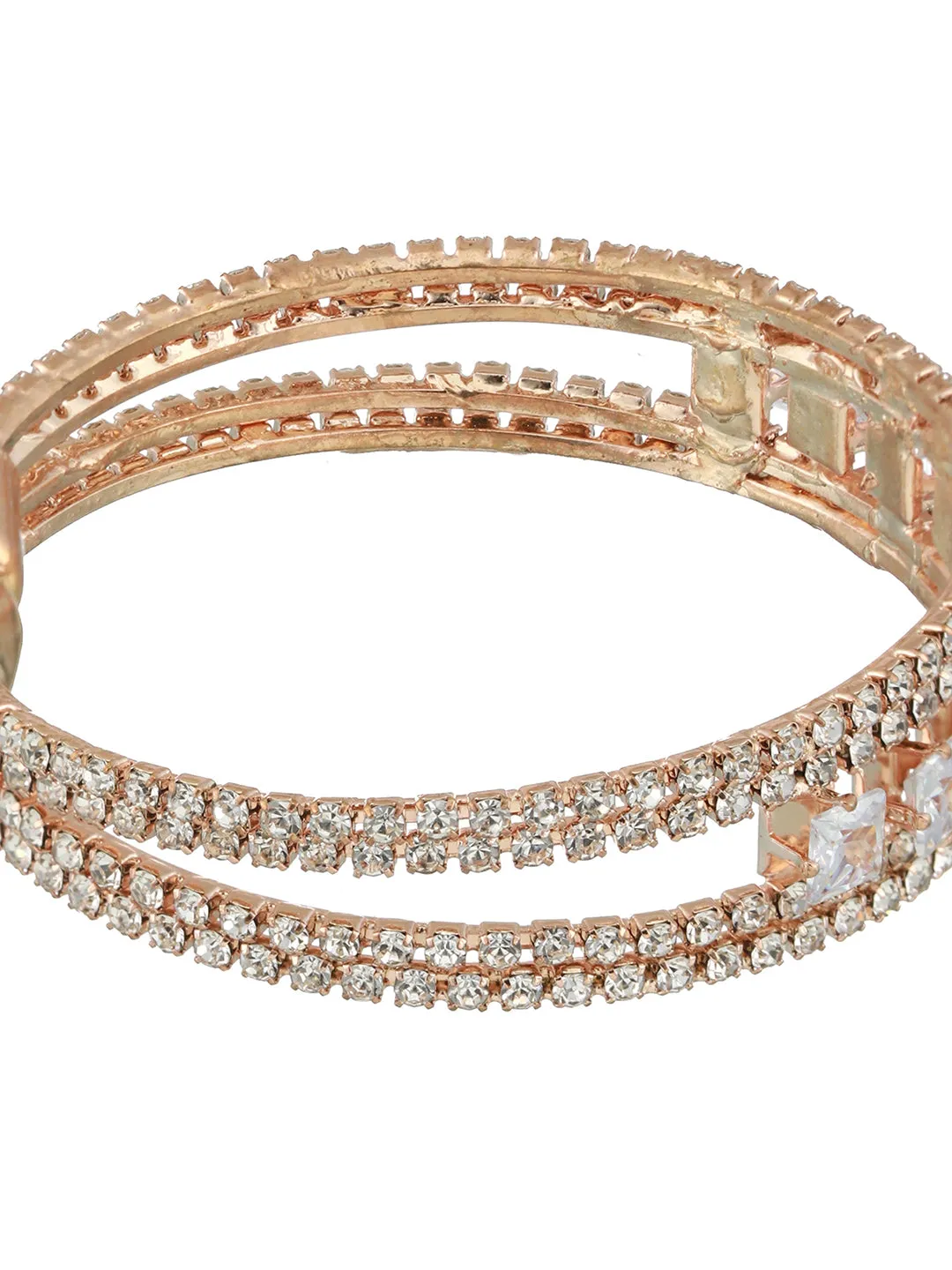 Rose Gold-Plated White Crystal Studded Cuff Bracelet