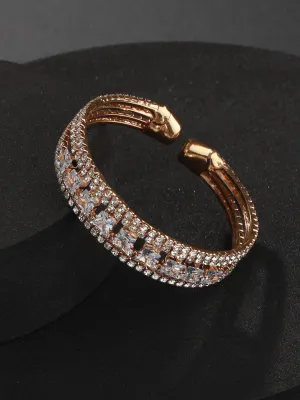 Rose Gold-Plated White Crystal Studded Cuff Bracelet