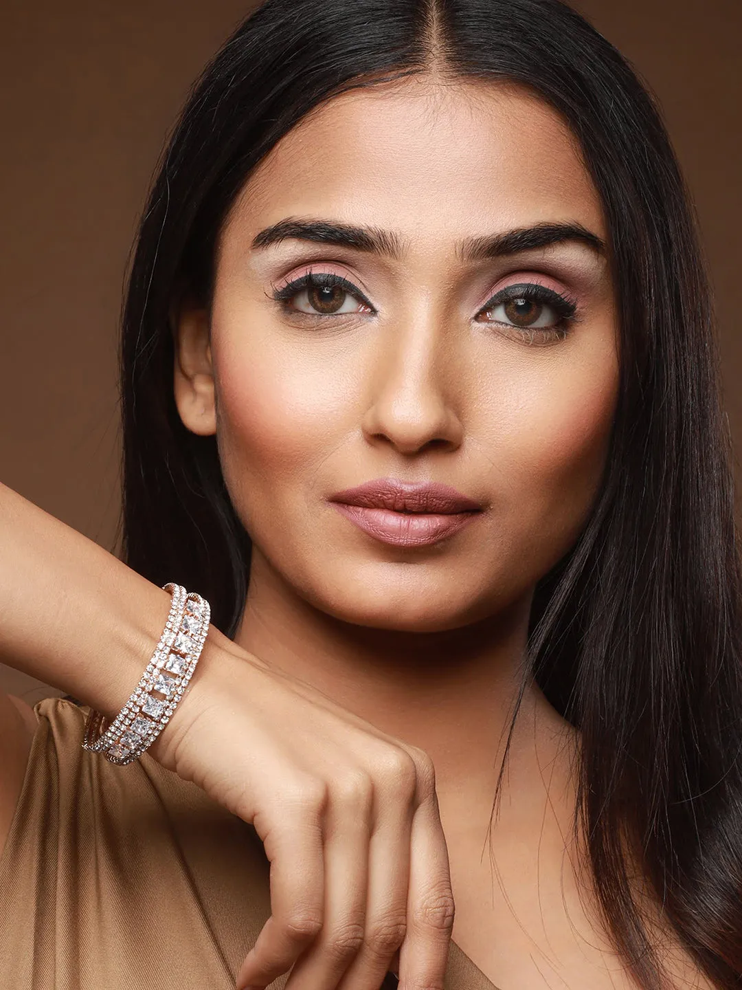 Rose Gold-Plated White Crystal Studded Cuff Bracelet