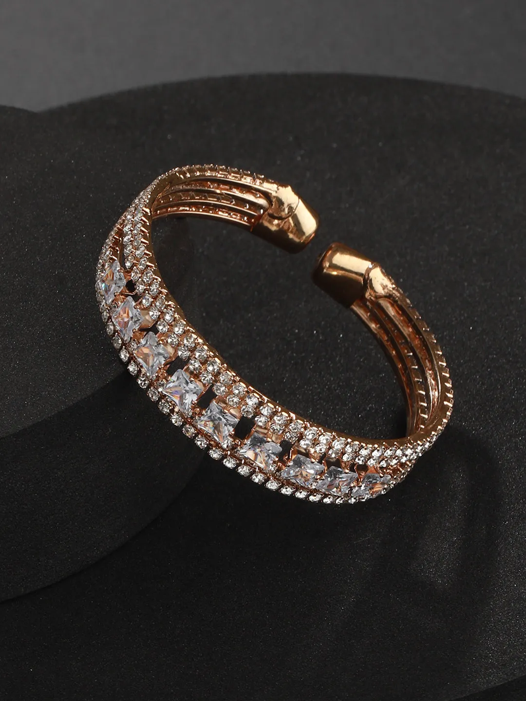 Rose Gold-Plated White Crystal Studded Cuff Bracelet