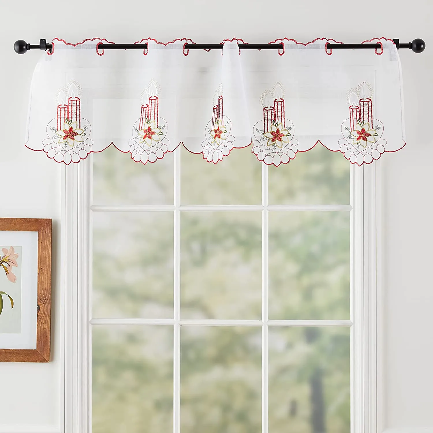 Seasonal Xmas Christmas Holiday Berry Pattern Decorative Window Treatment Grommet Curtain Valance