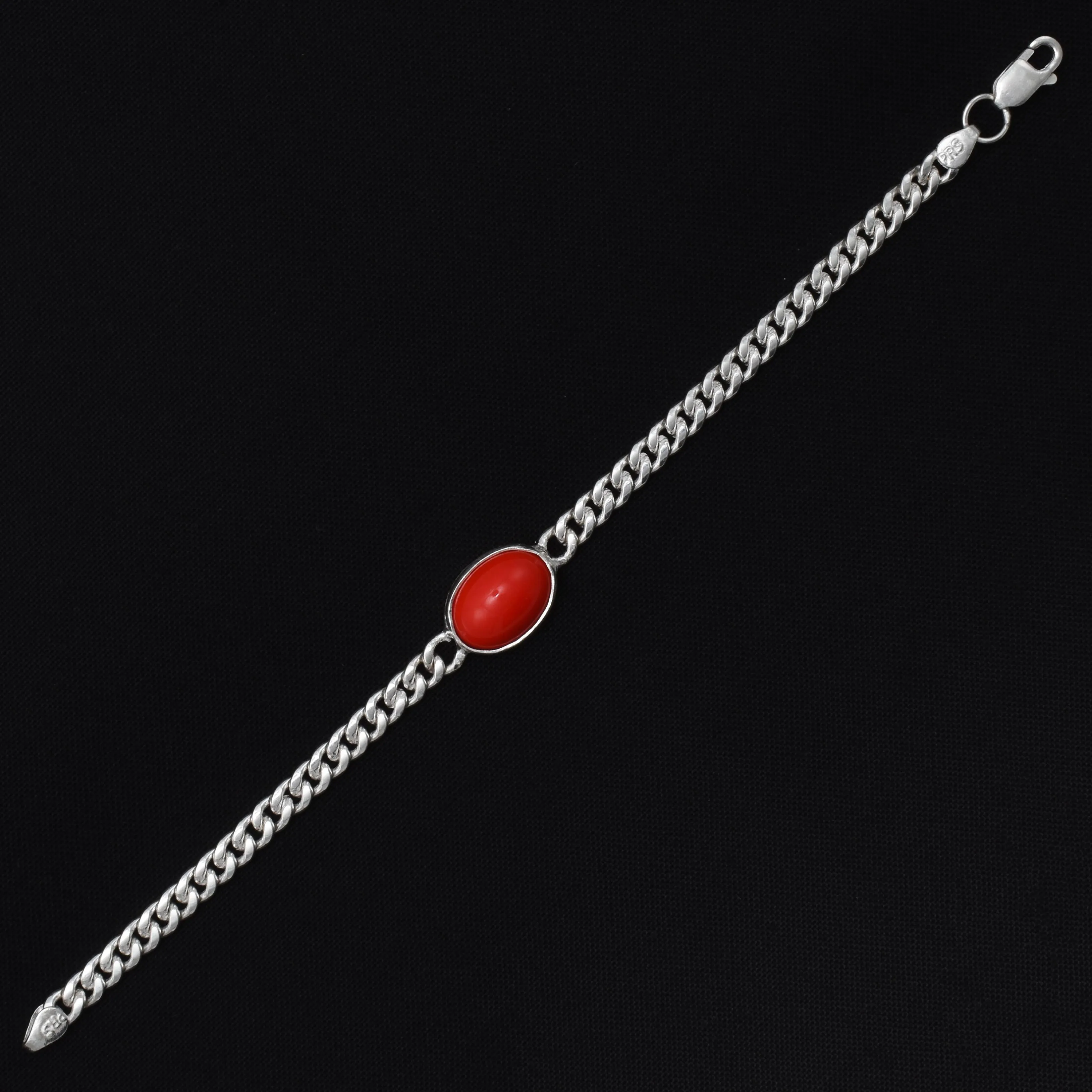 Silver Fashionable Red Gemstone Boys Bracelets