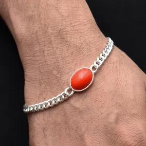 Silver Fashionable Red Gemstone Boys Bracelets