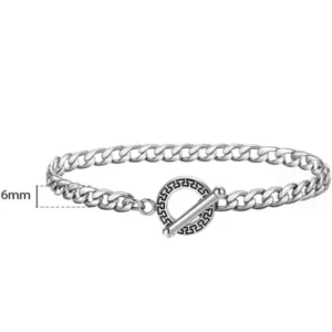 Silver Tribal Toggle Clasp Mens Stainless Steel Bracelet 6mm