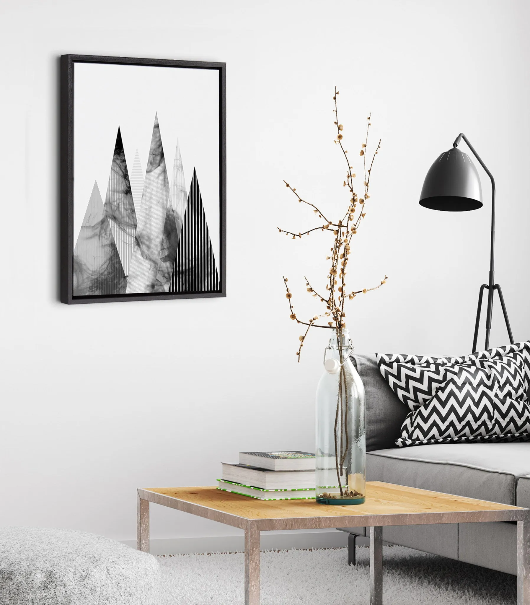 Sylvie Contemporary Mountains Framed Canvas by Simon Te of Tai Prints