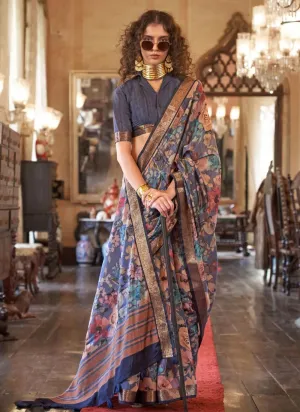Vibrant Multi Colored Digital Printed Viscos Soft Silk Saree