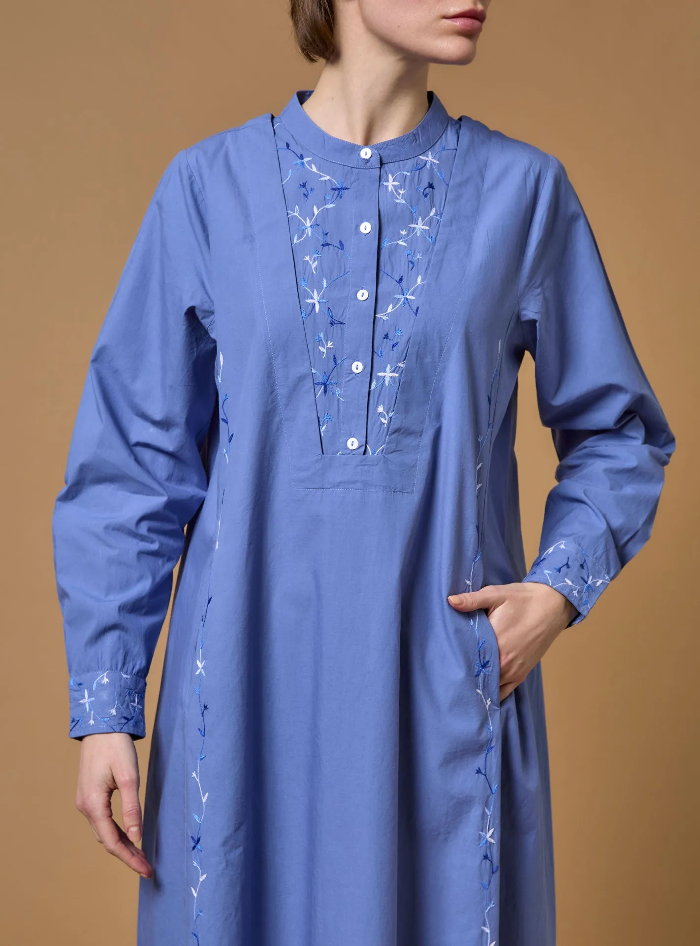 Victoria long Kaftan - Floral Diamonds - Dark Blue