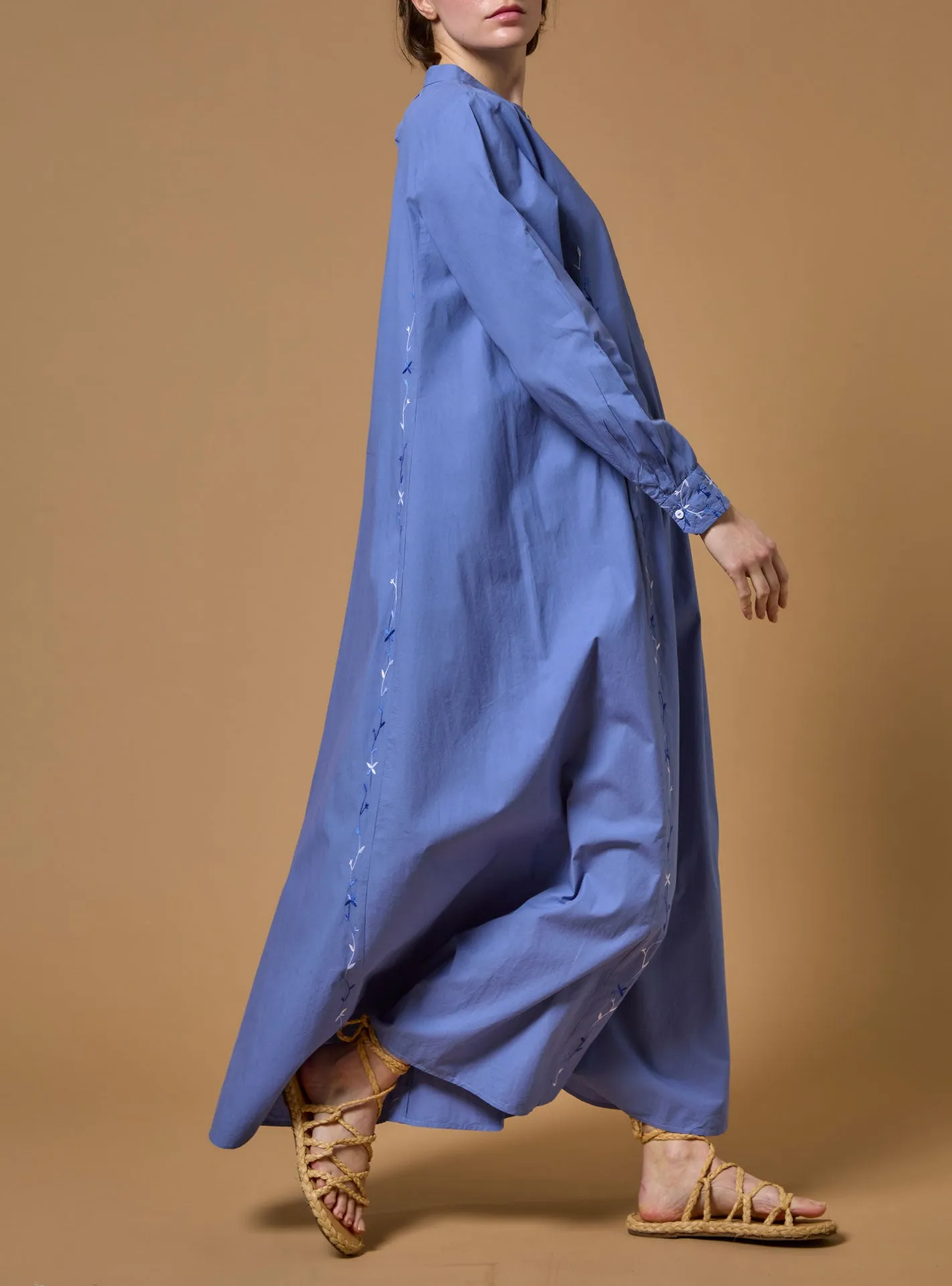 Victoria long Kaftan - Floral Diamonds - Dark Blue