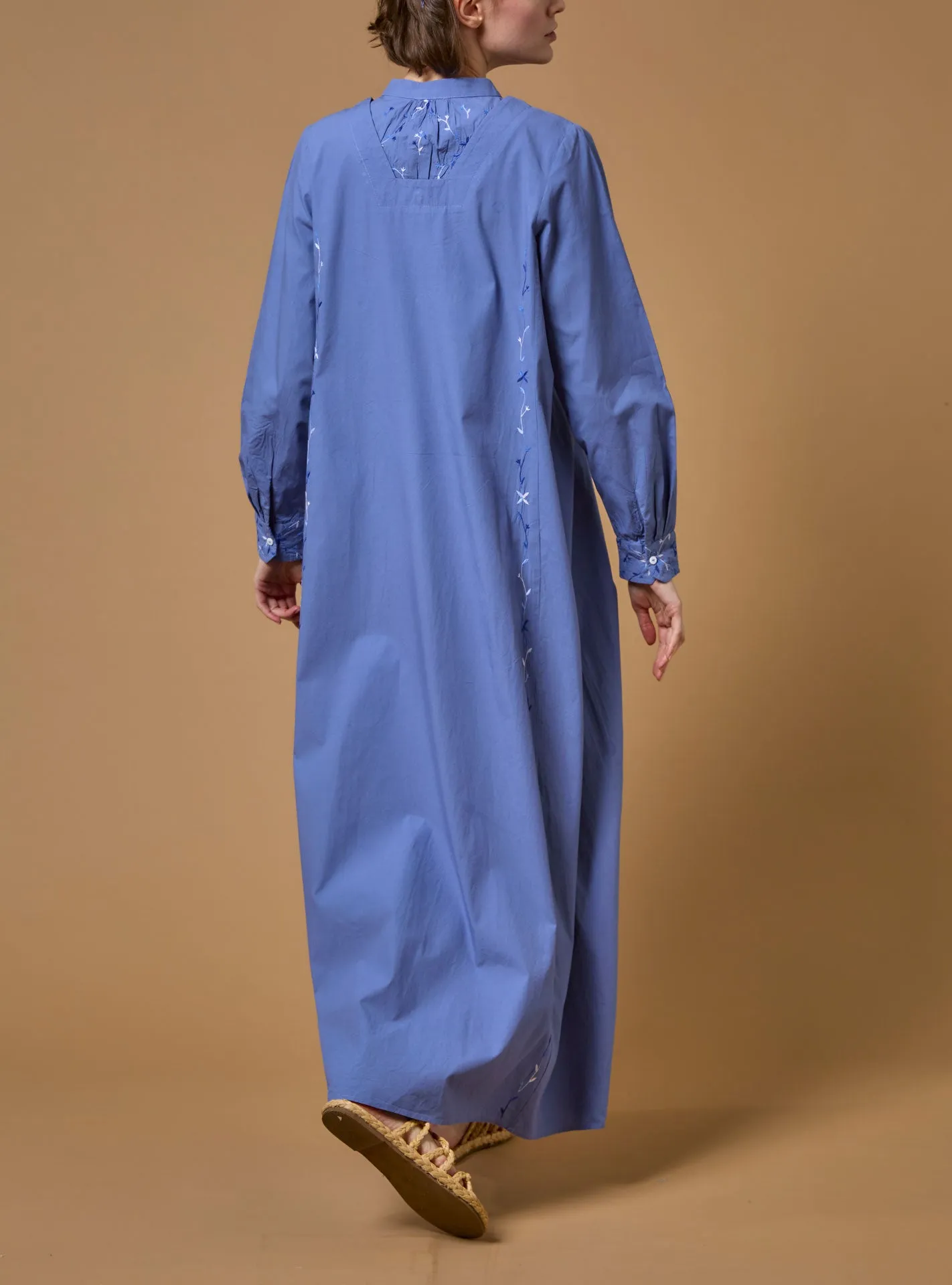 Victoria long Kaftan - Floral Diamonds - Dark Blue