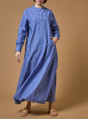 Victoria long Kaftan - Floral Diamonds - Dark Blue