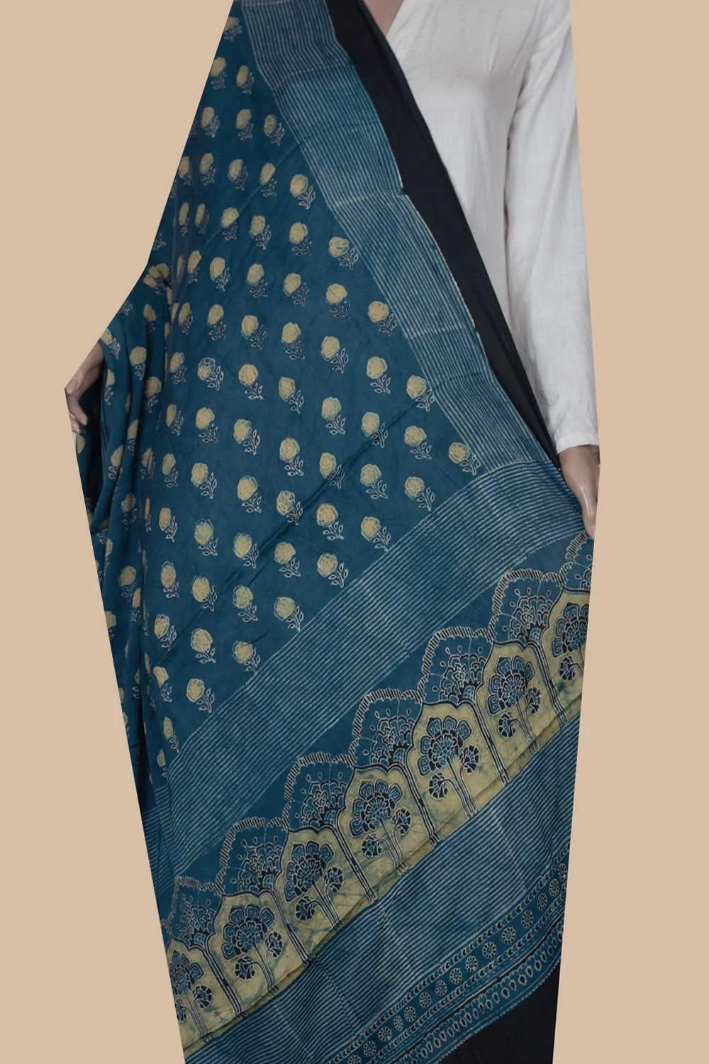 Yellow Floral Butta Ajrak Modal Silk Dupatta