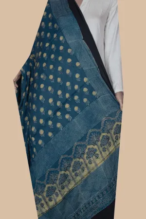 Yellow Floral Butta Ajrak Modal Silk Dupatta