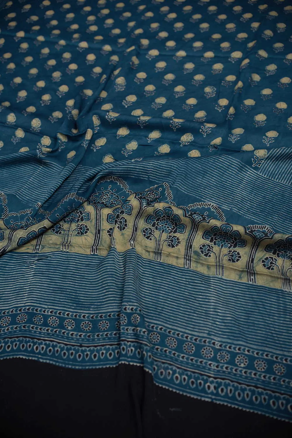 Yellow Floral Butta Ajrak Modal Silk Dupatta