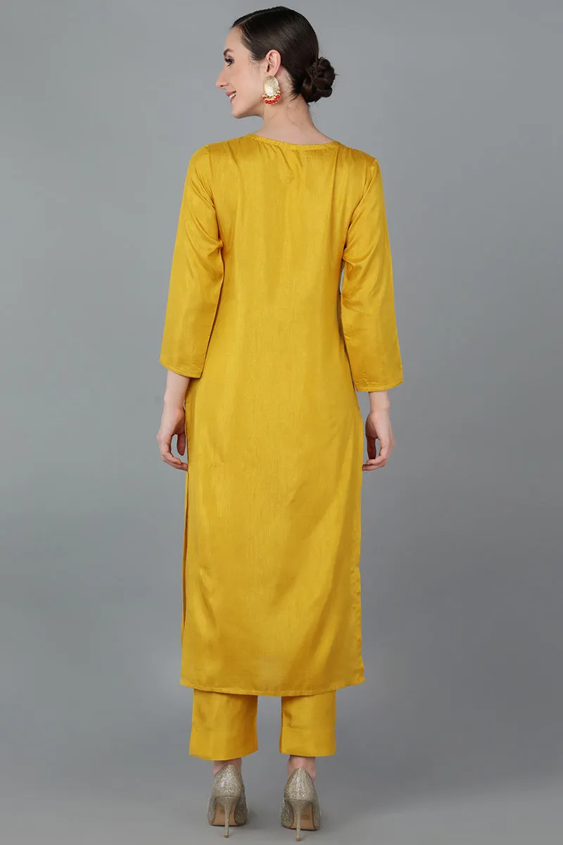 Yellow Silk Blend Solid Kurtas