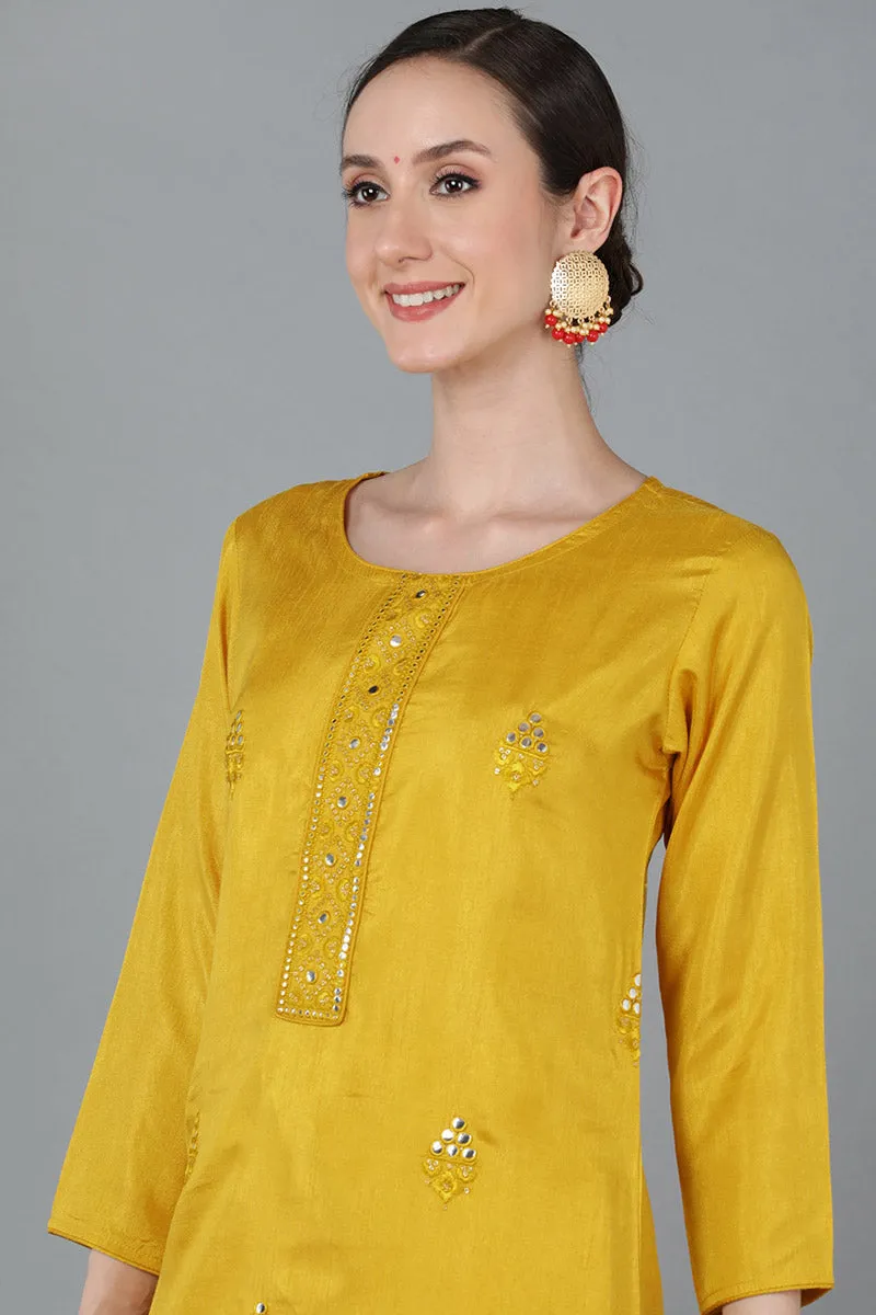 Yellow Silk Blend Solid Kurtas