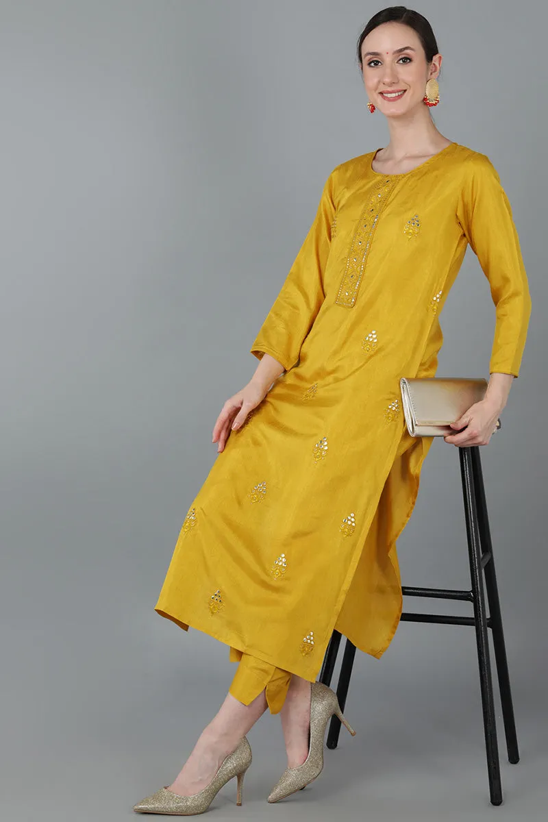 Yellow Silk Blend Solid Kurtas