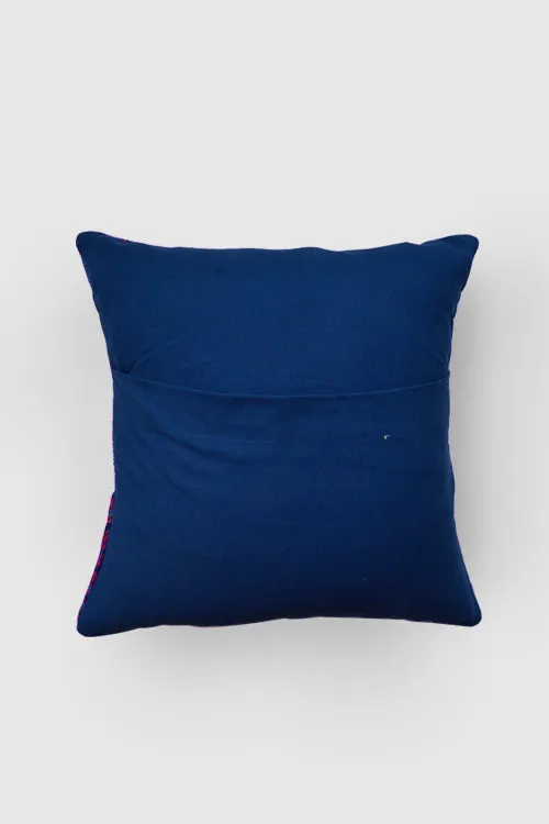 Zaina By Ctok Poppies Chainstitch Embroidered Cushion Cover - Blue & Red