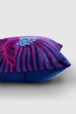 Zaina By Ctok Poppies Chainstitch Embroidered Cushion Cover - Blue & Red